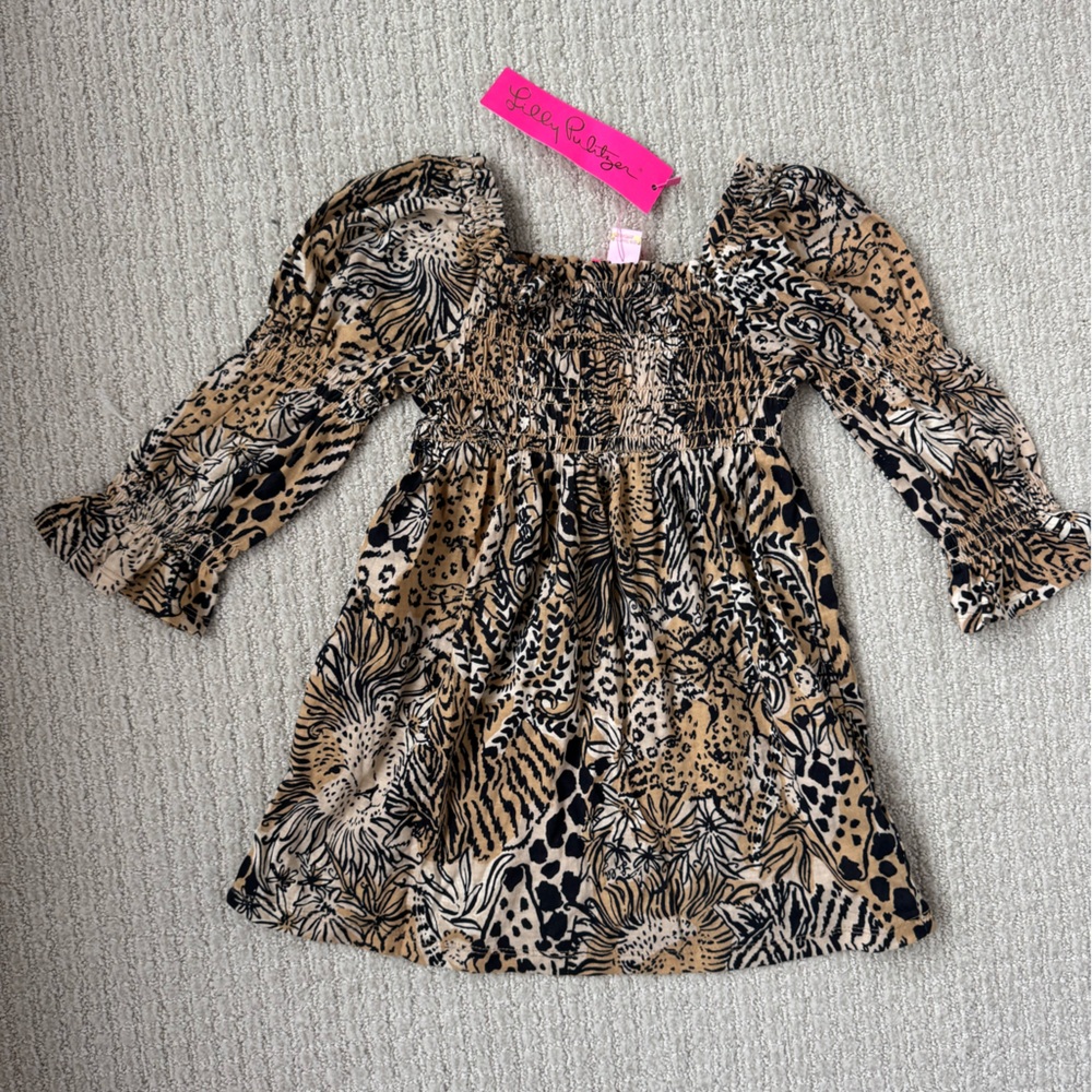 Lilly Pulitzer Animal Print Kids Dress - Black and Tan